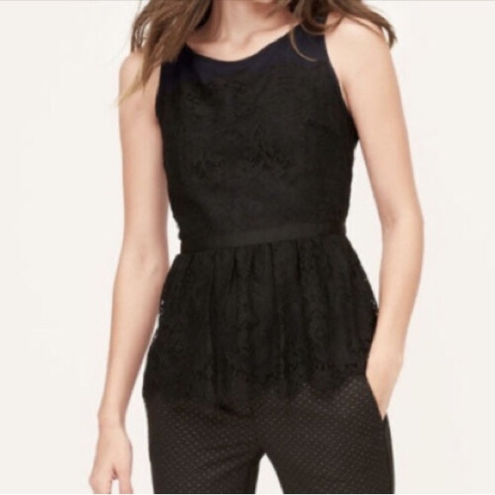 NWT LOFT Lace Overlay Peplum Tank Blouse in Navy and Black